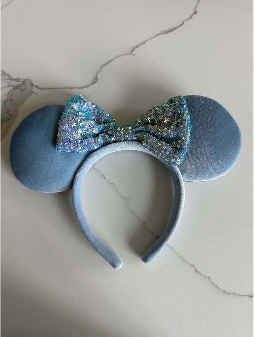 Disney Minnie Mouse Ear Headband with Sequined Bow - Cornflower Blue